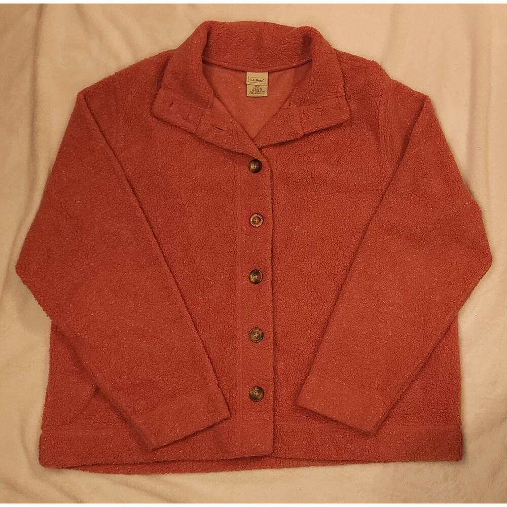 L.L. Bean womens mineral red collared button-front teddy sherpa fleece XL